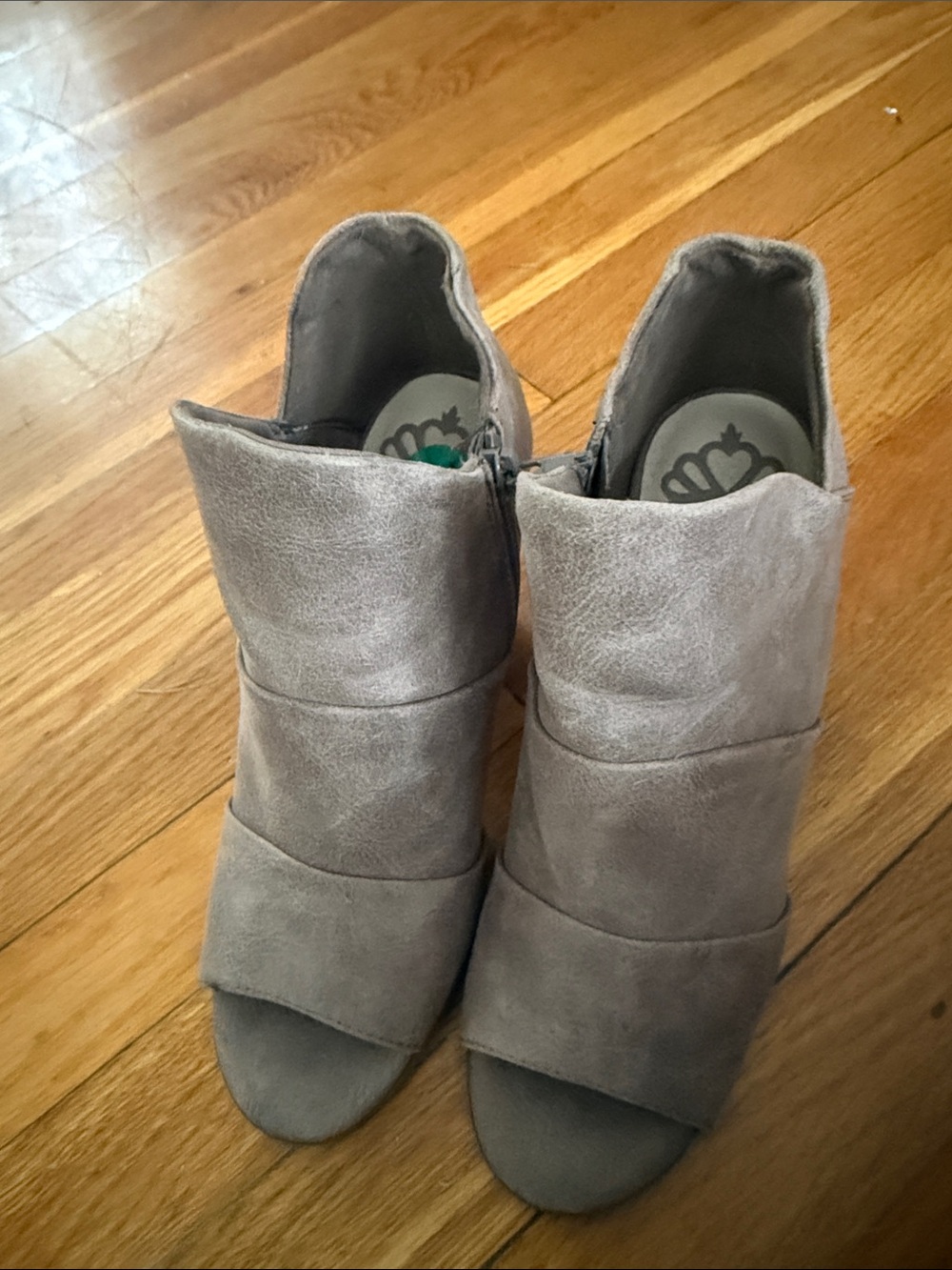 Fergalicious Taupe Suede Peep-Toe Ankle Booties